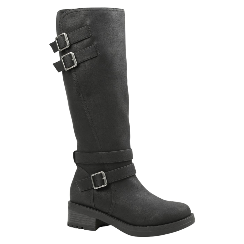 Kensie Black Knee-High Boots Dunkan Moto Faux Leather Size 5.5M